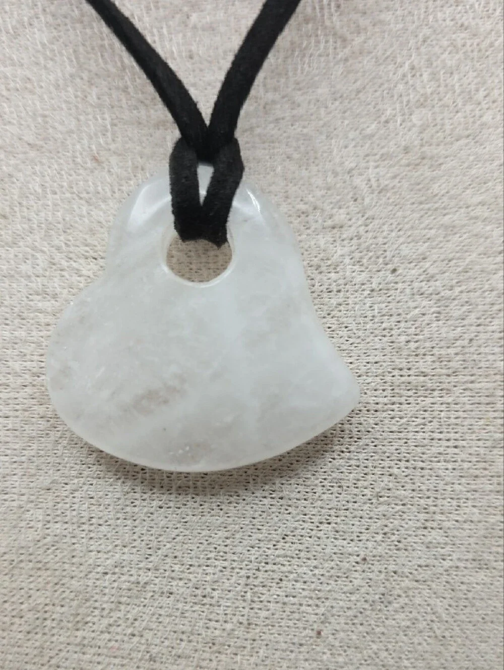 White Heart Jade Pendant Necklace with Black Cord (2490)
